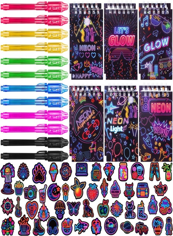 Winrayk 74Pcs Glow in the Dark Party Favors Neon Birthday Supplies Kids, Invisible Ink Pen Mini Notebook Neon Stickers, Pinata Filler Goodie Bag Stuffer Teen Girls Boys Glow in the Dark Party Supplies - Image 1